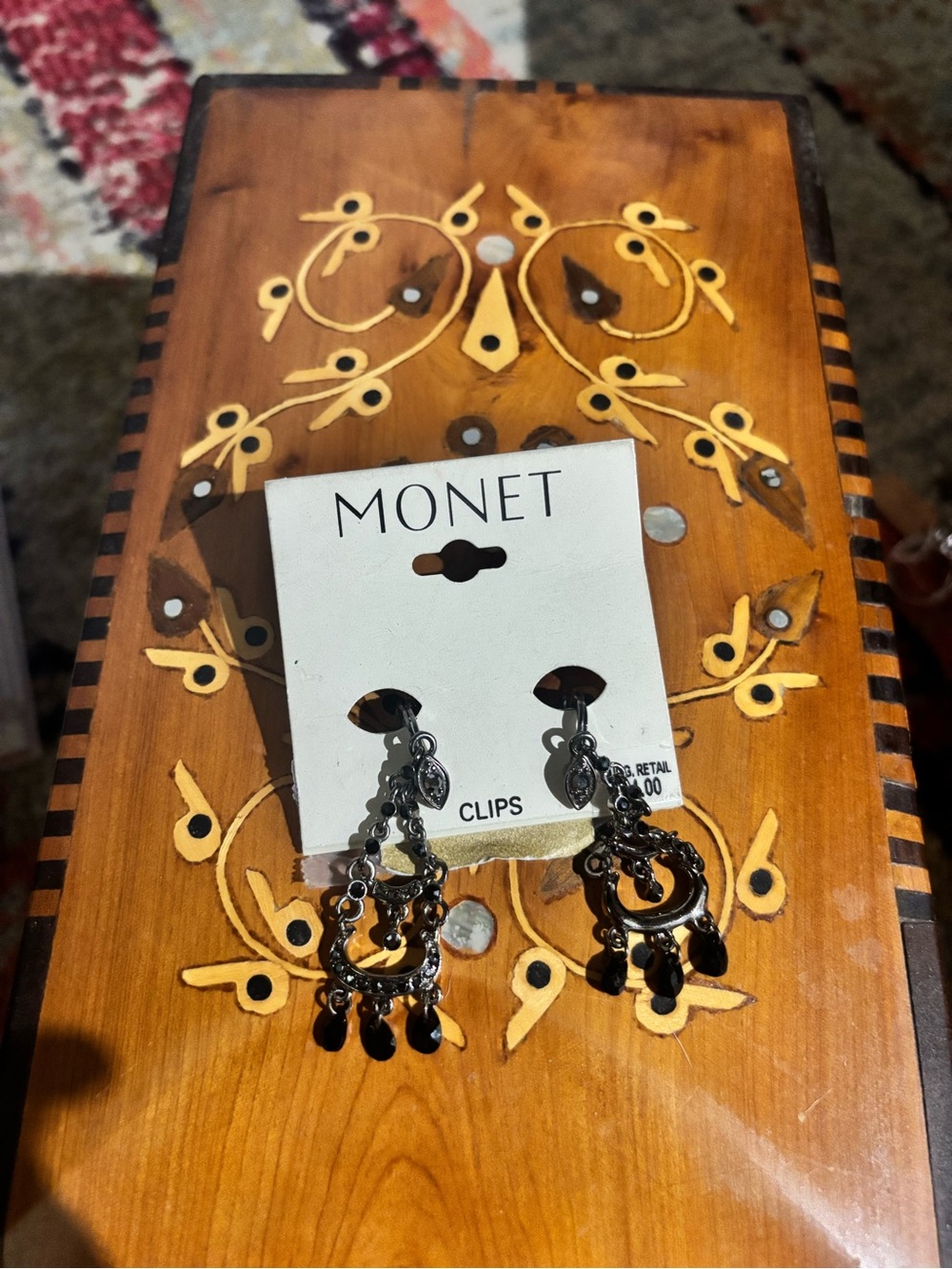 Monet Black Dangling Chandelier Clip-On Earrings